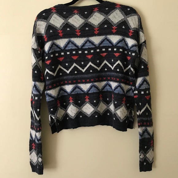 Hollister Sweater Womens XS/S Navy Fun Print Long Sleeves Loose Fit Knit Cropped - Picture 9 of 10